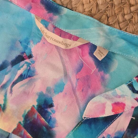 Soft Surroundings Ursa Aqua Modern Button Down Blouse Sz Medium - Picture 4 of 8